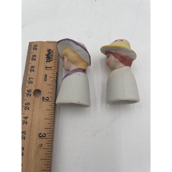 Vintage Ceramic Lady Figurine Set With Hats Hand-Painted Details Collectible Hom - Picture 4 of 5